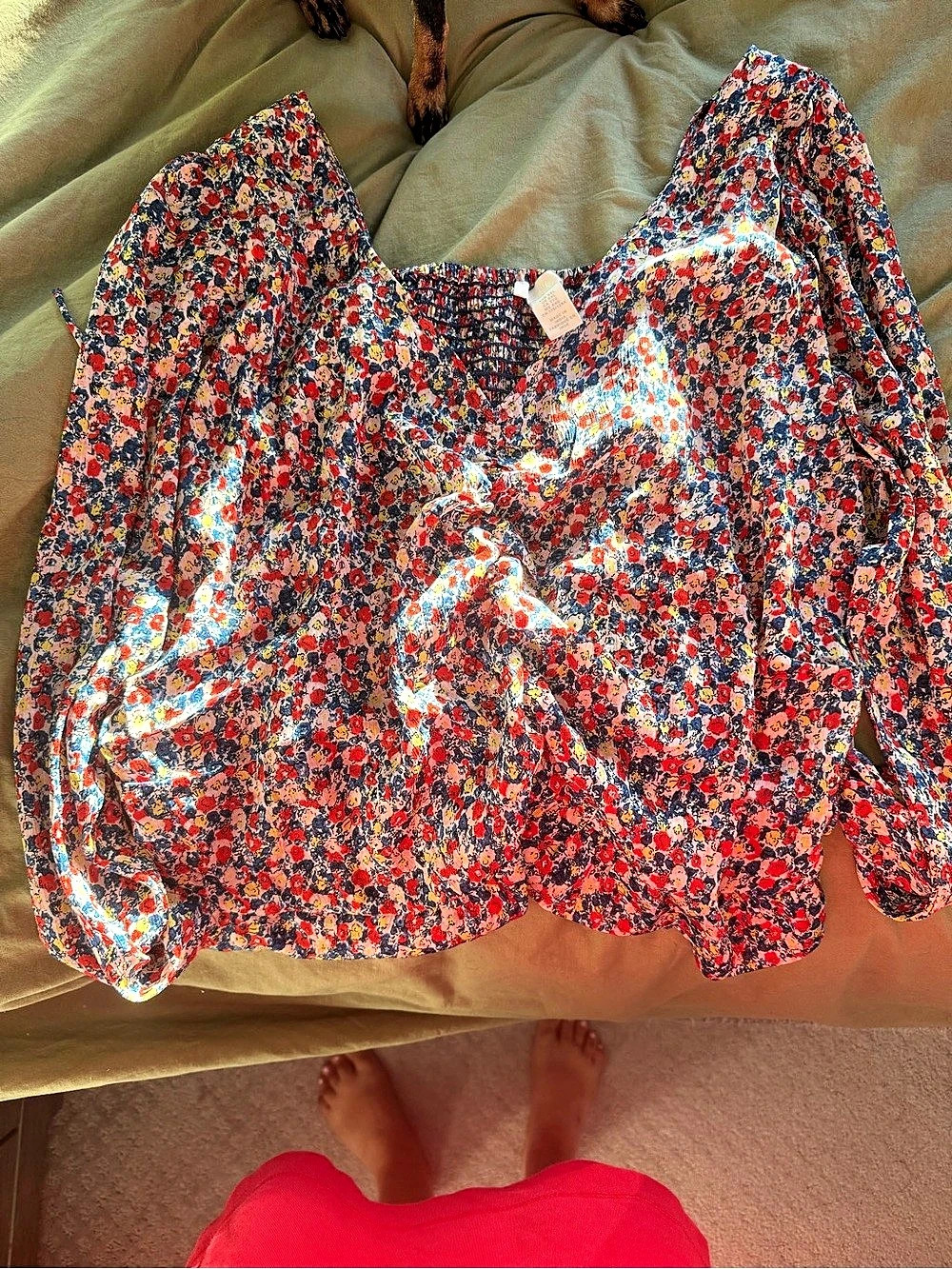 H&M Floral Blouse in Red & Blue Size XL